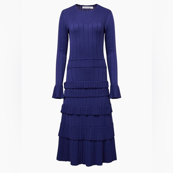 Rachel Parcell | Rib Midi Dress With Pointelle Ruffles in Blue Size XS New - Picture 4 of 7